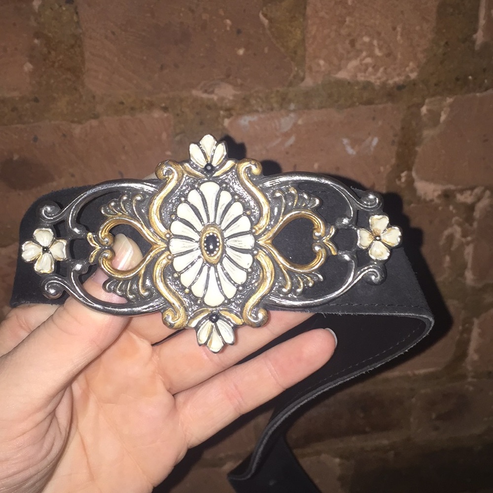 Genuine suede leather belt with Edelweiss buckle